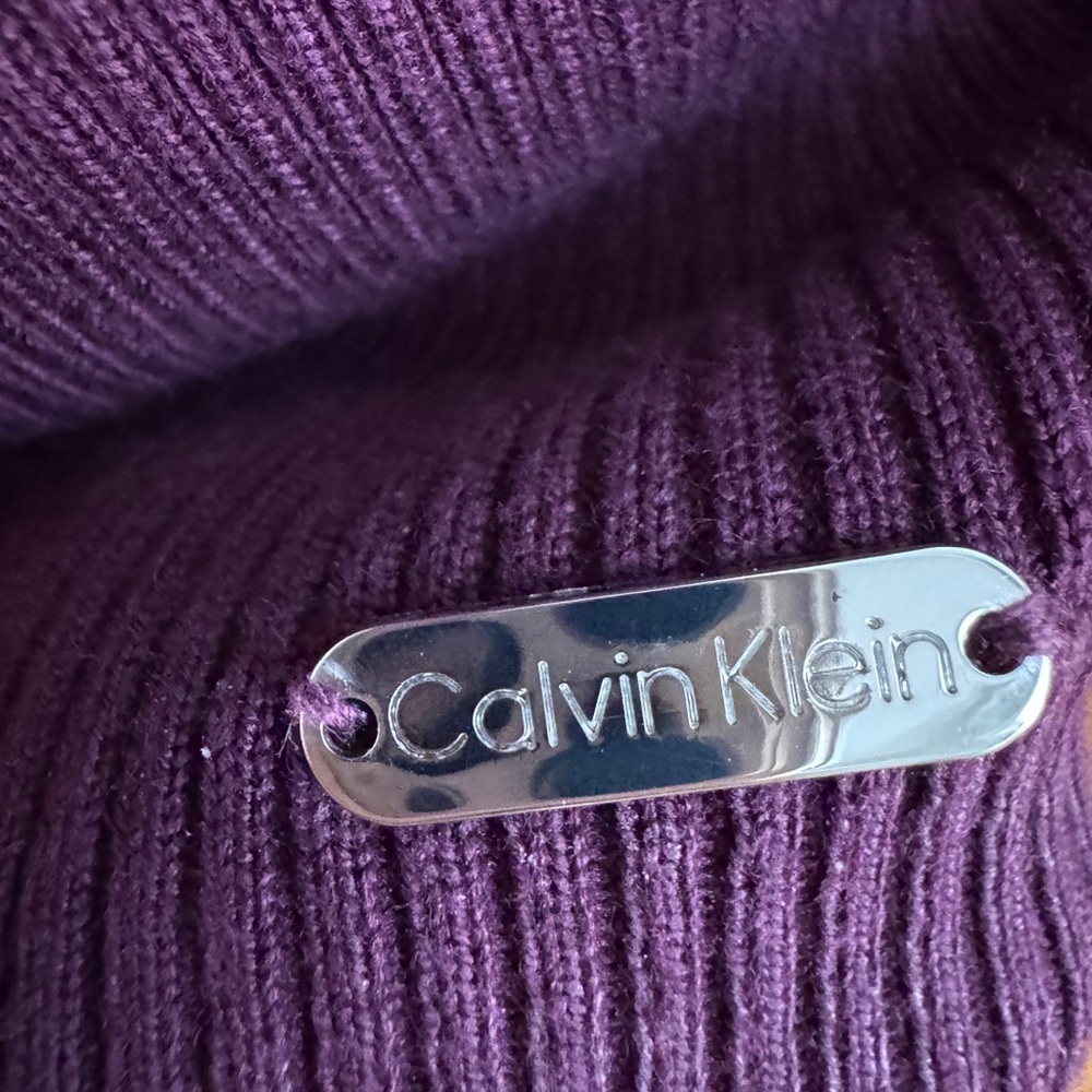 🌟NWT Calvin Klein Dark Purple Ribbed Mock Neck Keyhole Sweater XL - Picture 9 of 15